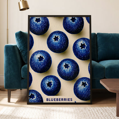 Blueberry Rhythm, blue, beige, black nature wall art displayed in a styled interior, gallery view 6