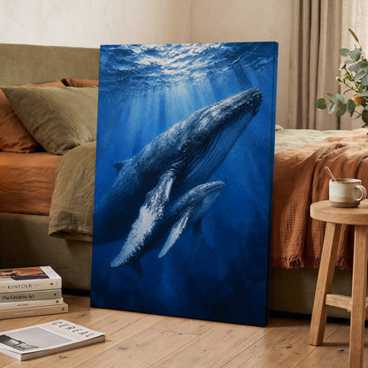 Bluewater Giants, blue, white, gray nature wall art on canvas displayed in a styled interior, gallery view 2