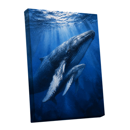 Bluewater Giants, blue, white, gray nature wall art shown as a stretched canvas wall art