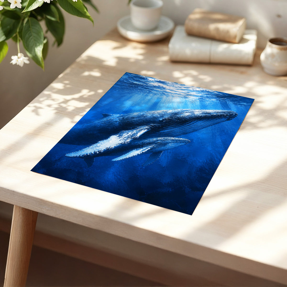 Bluewater Giants, blue, white, gray nature wall art displayed in a styled interior, gallery view 1