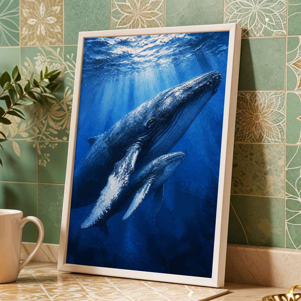 Bluewater Giants, blue, white, gray nature wall art displayed in a styled interior, gallery view 3