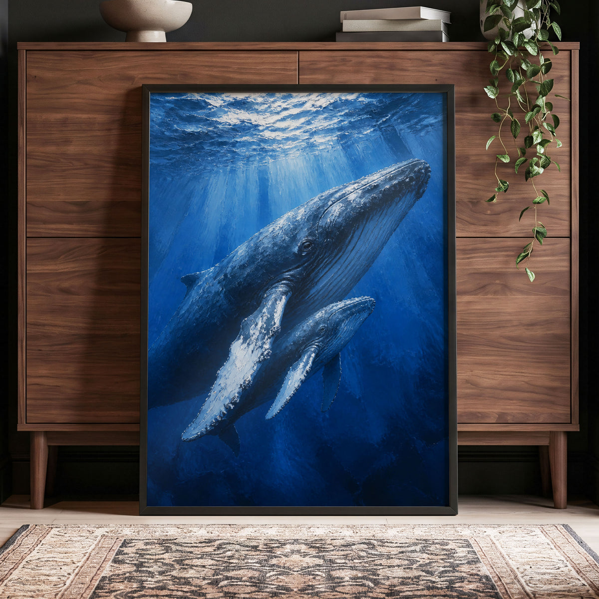 Bluewater Giants, blue, white, gray nature wall art displayed in a styled interior, gallery view 4