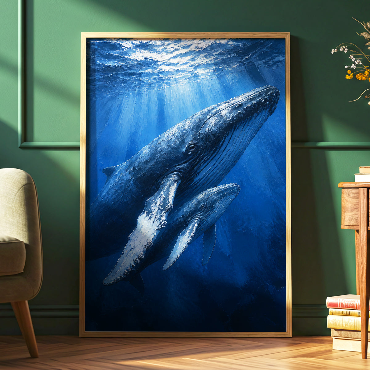 Bluewater Giants, blue, white, gray nature wall art displayed in a styled interior, gallery view 6