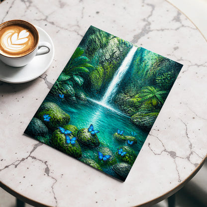 Bluewing Cascade, green, blue, white nature wall art displayed in a styled interior, gallery view 4