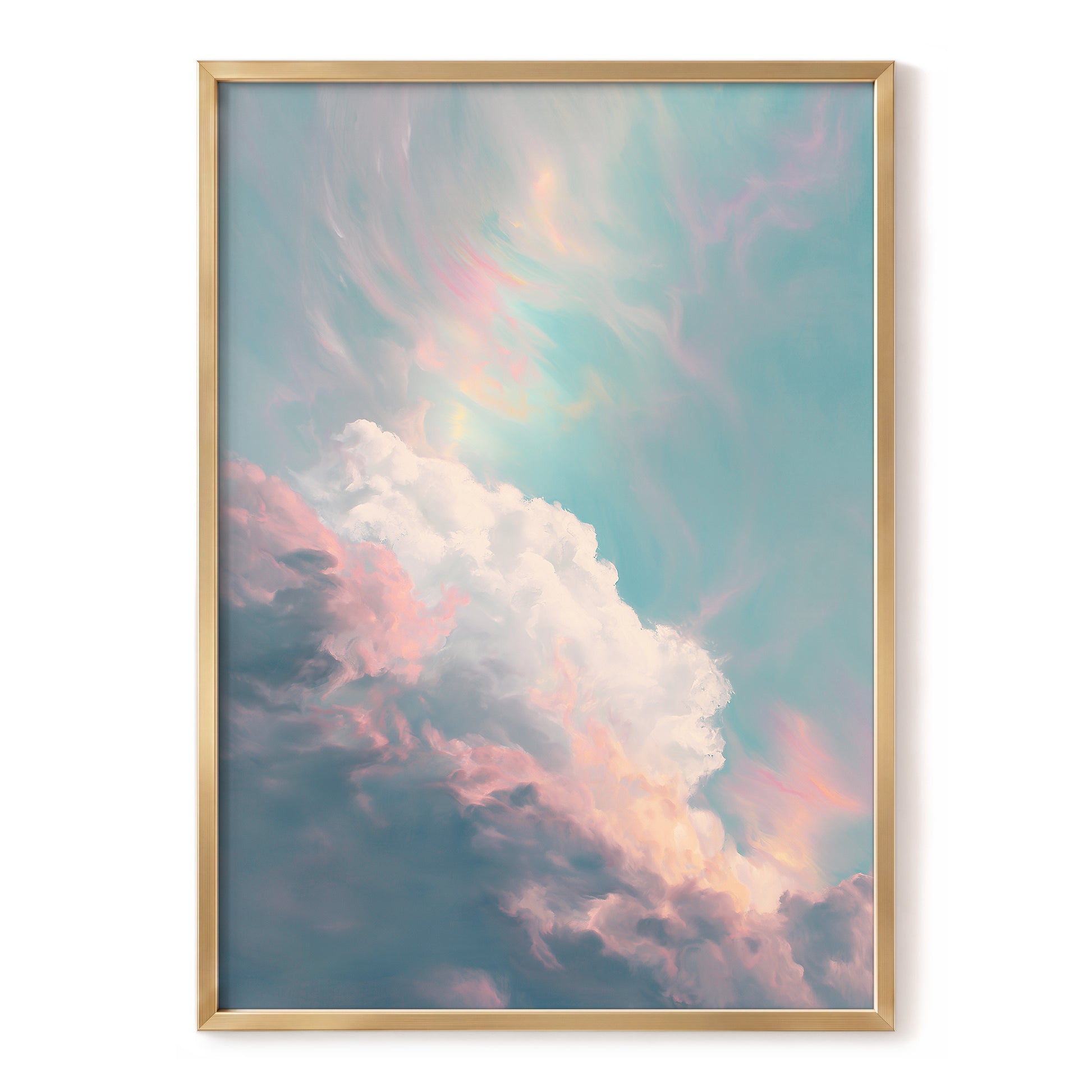 Blush Above the Clouds, blue, pink, white nature wall art, front artwork view