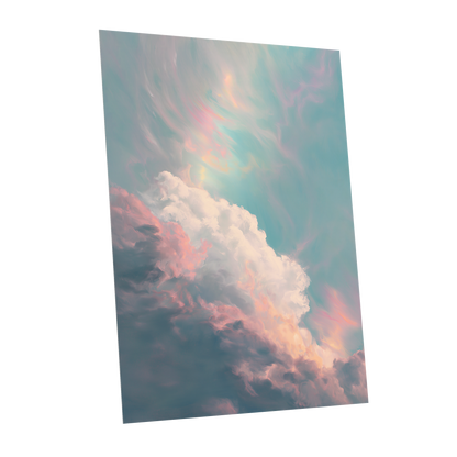 Blush Above the Clouds, blue, pink, white nature wall art shown as a unframed poster wall art print