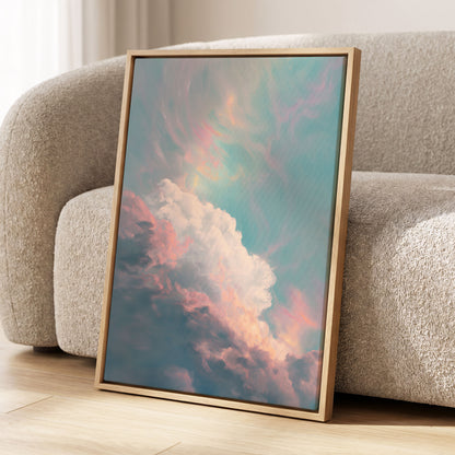 Blush Above the Clouds, blue, pink, white nature wall art displayed in a styled interior, gallery view 4