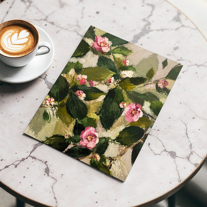 Blush Among the Leaves, green, pink, beige floral wall art displayed in a styled interior, gallery view 5