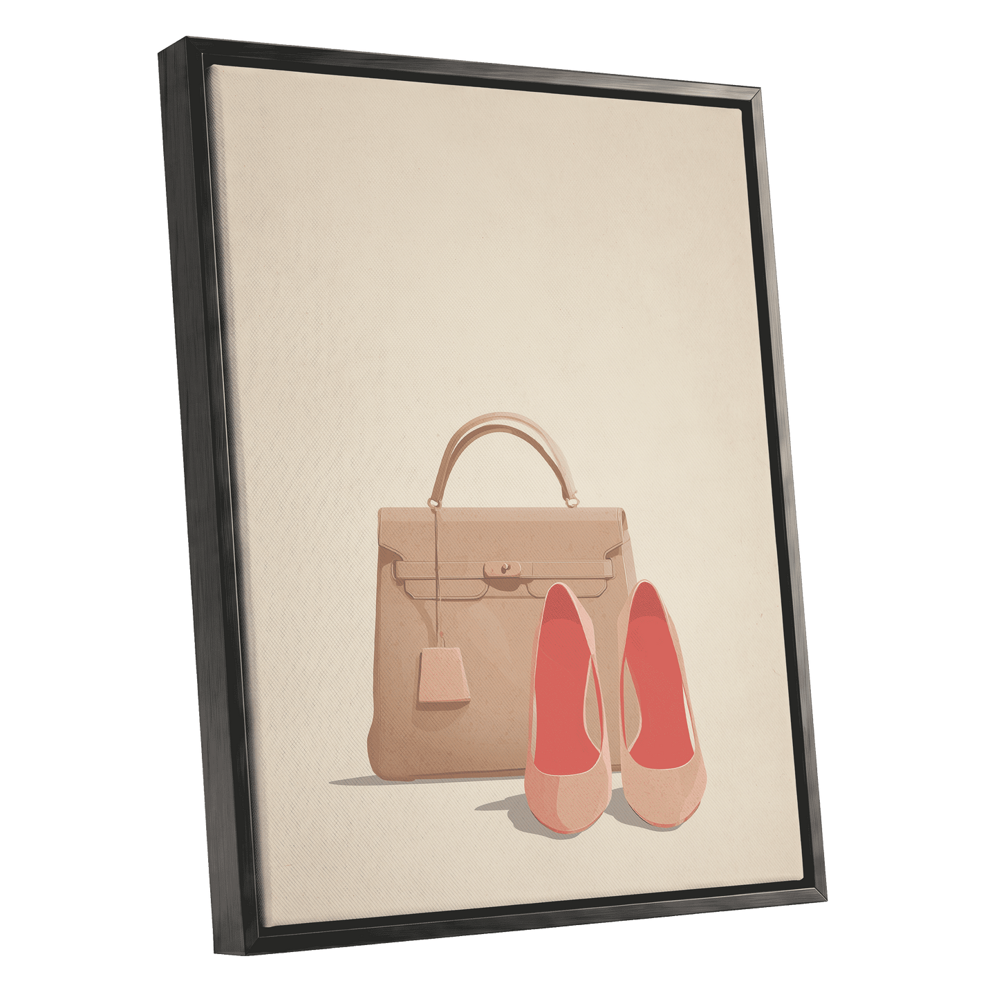 Blush & Biscuit, beige, pink, brown minimalist wall art shown as a black framed canvas wall art