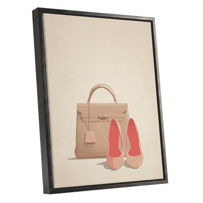 Blush & Biscuit, beige, pink, brown minimalist wall art shown as a black framed canvas wall art