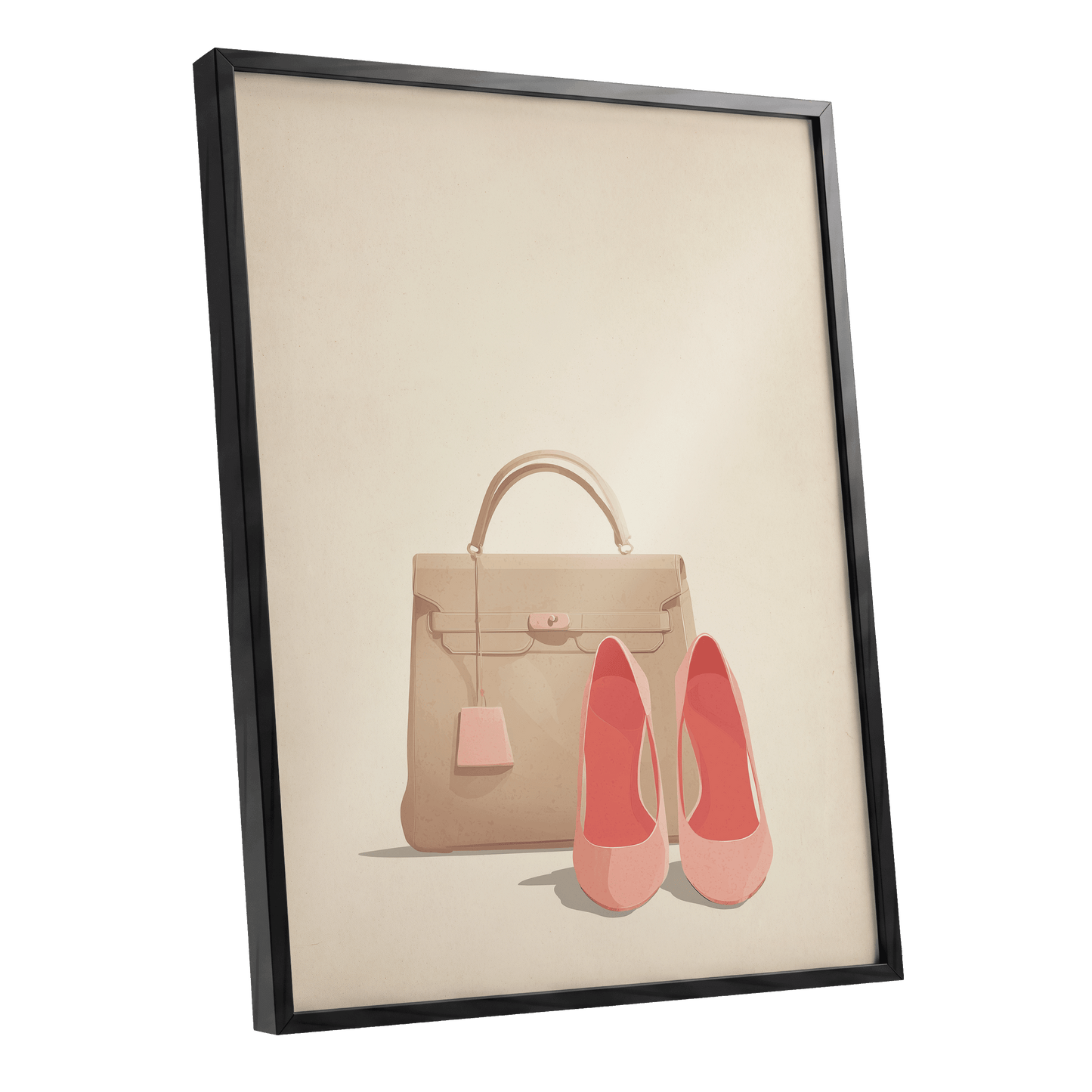 Blush & Biscuit, beige, pink, brown minimalist wall art shown as a black framed poster wall art print