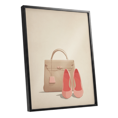 Blush & Biscuit, beige, pink, brown minimalist wall art shown as a black framed poster wall art print