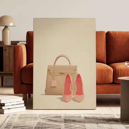 Blush & Biscuit, beige, pink, brown minimalist wall art on canvas displayed in a styled interior, gallery view 2