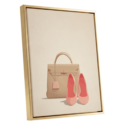 Blush & Biscuit, beige, pink, brown minimalist wall art shown as a gold framed canvas wall art