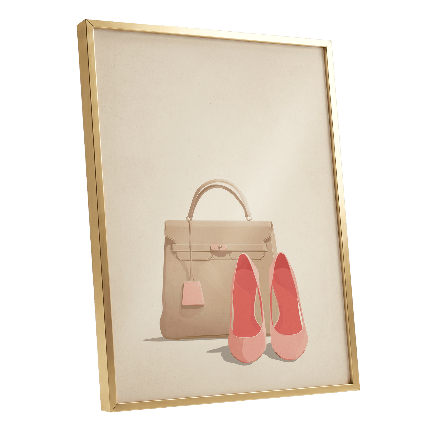 Blush & Biscuit, beige, pink, brown minimalist wall art shown as a gold framed poster wall art print