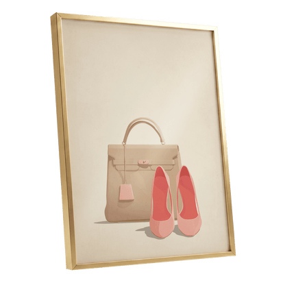 Blush & Biscuit, beige, pink, brown minimalist wall art shown as a gold framed poster wall art print