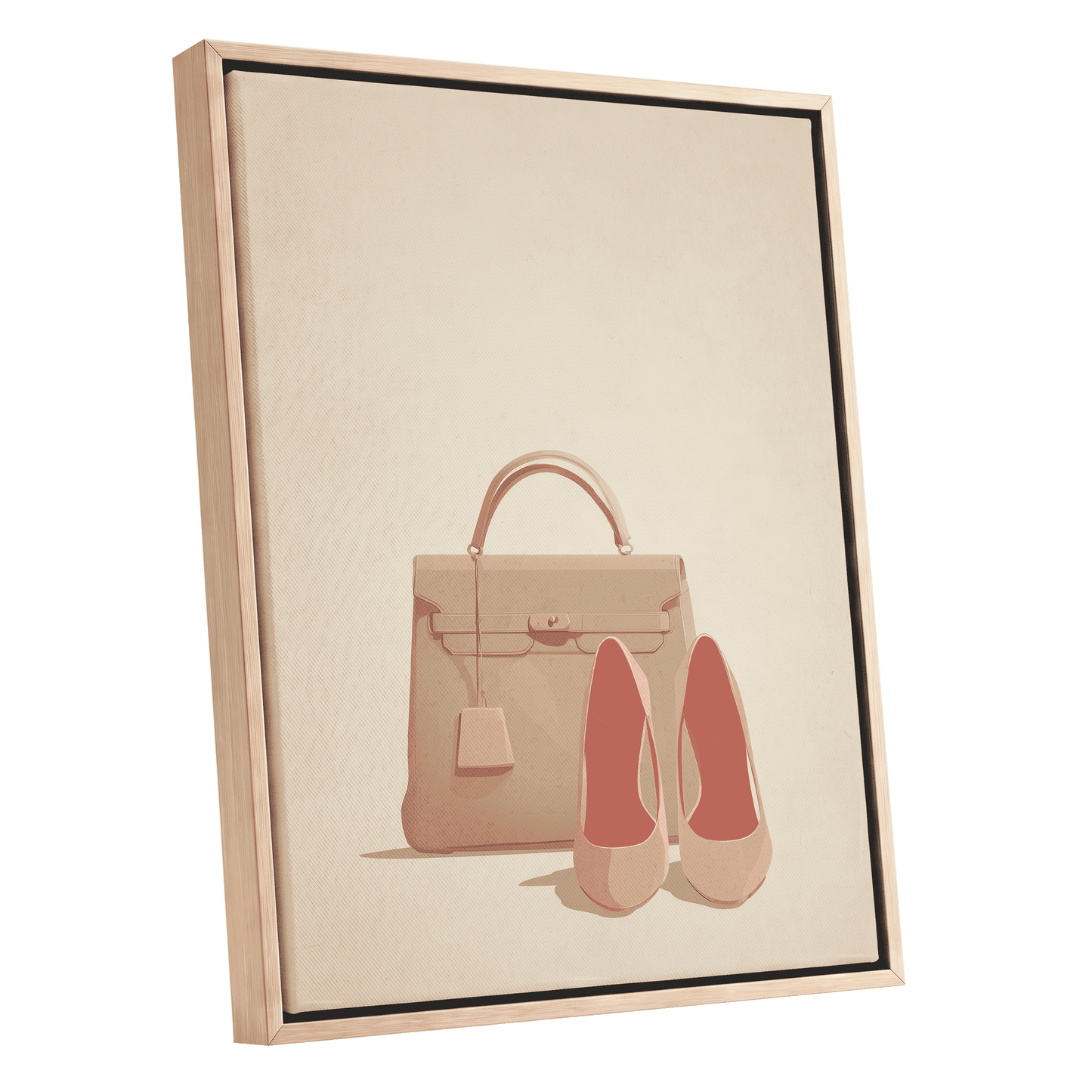 Blush & Biscuit, beige, pink, brown minimalist wall art shown as a oak framed canvas wall art