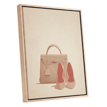 Blush & Biscuit, beige, pink, brown minimalist wall art shown as a oak framed canvas wall art