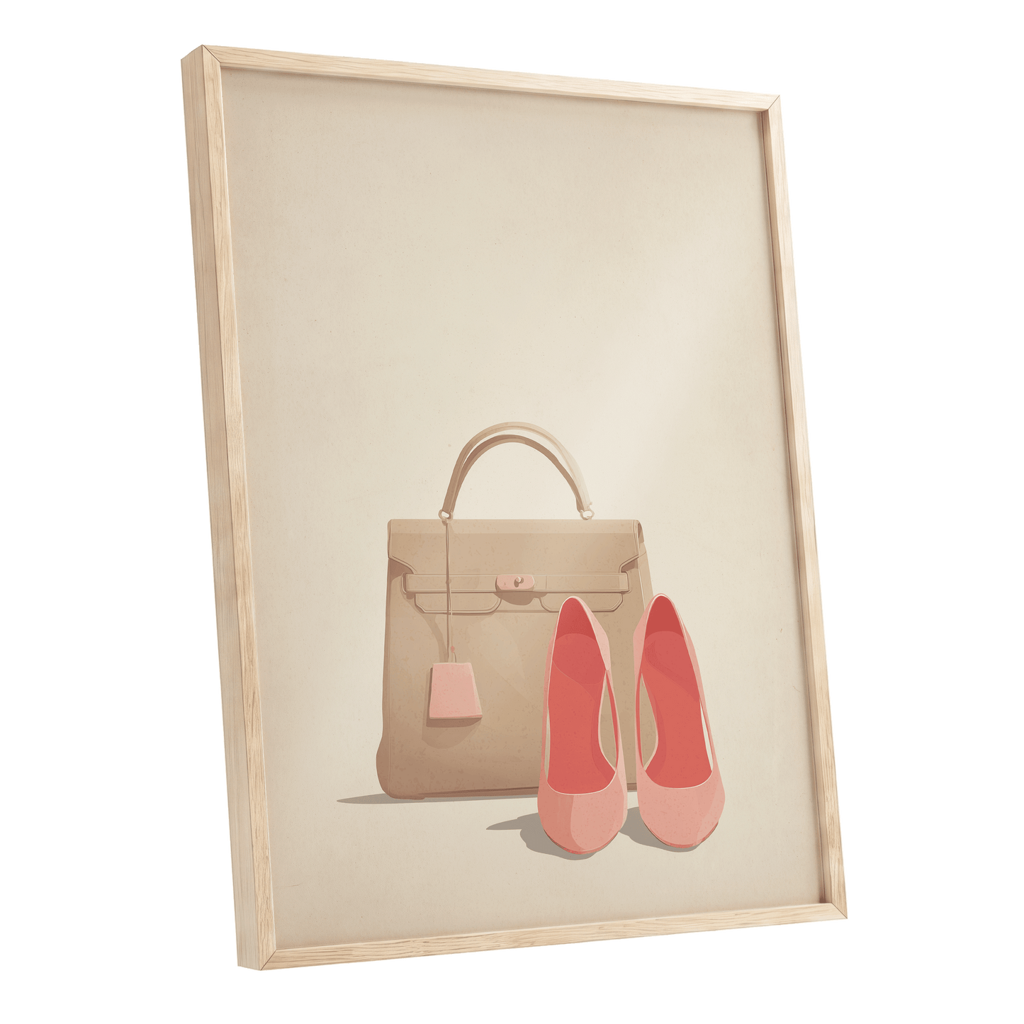 Blush & Biscuit, beige, pink, brown minimalist wall art shown as a oak framed poster wall art print