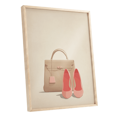 Blush & Biscuit, beige, pink, brown minimalist wall art shown as a oak framed poster wall art print