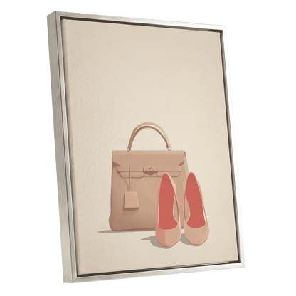 Blush & Biscuit, beige, pink, brown minimalist wall art shown as a silver framed canvas wall art