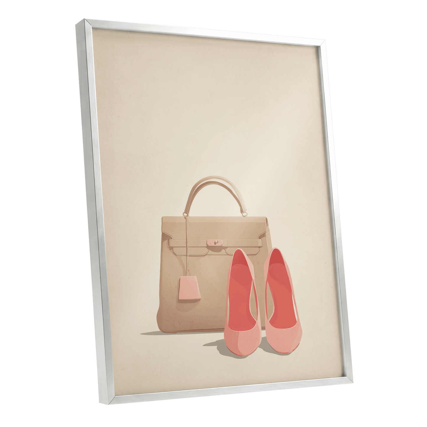 Blush & Biscuit, beige, pink, brown minimalist wall art shown as a silver framed poster wall art print