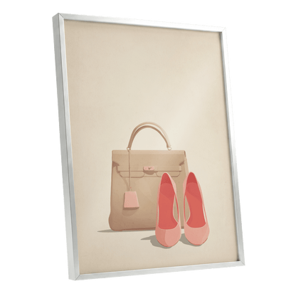 Blush & Biscuit, beige, pink, brown minimalist wall art shown as a silver framed poster wall art print
