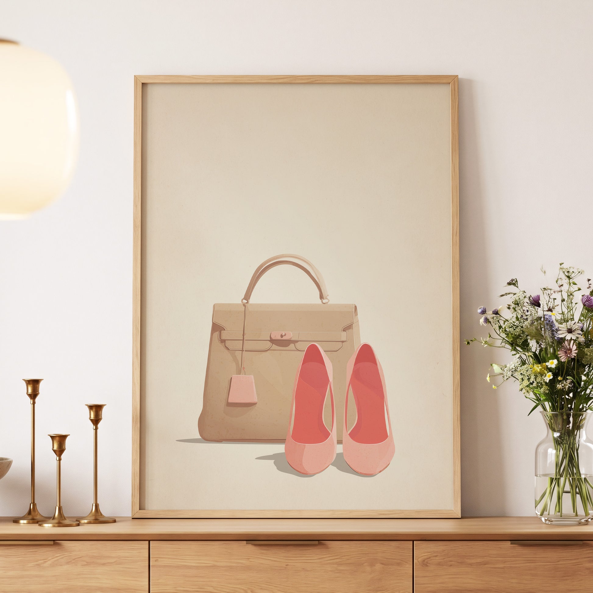 Blush & Biscuit, beige, pink, brown minimalist wall art displayed in a styled interior, gallery view 4