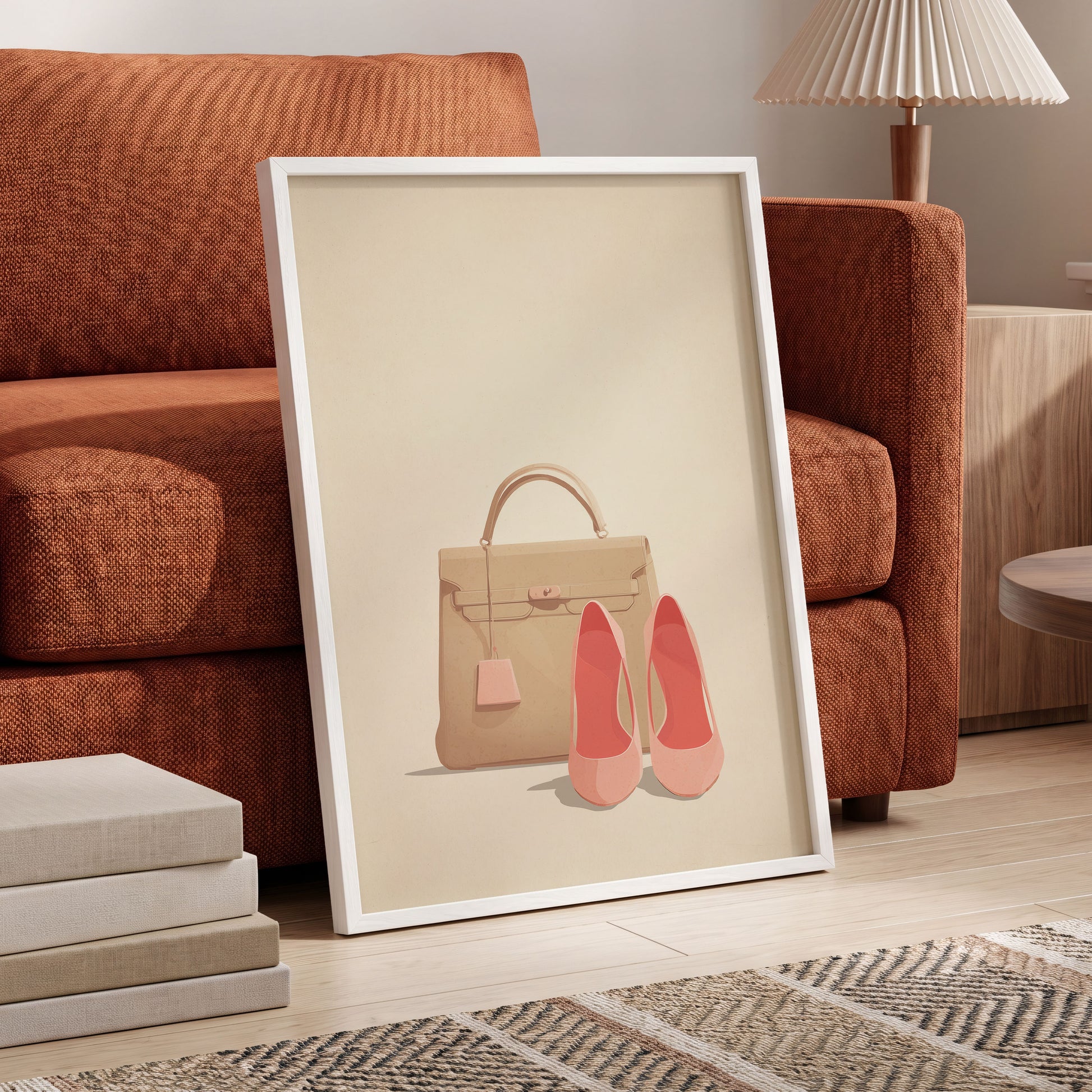 Blush & Biscuit, beige, pink, brown minimalist wall art displayed in a styled interior, gallery view 6