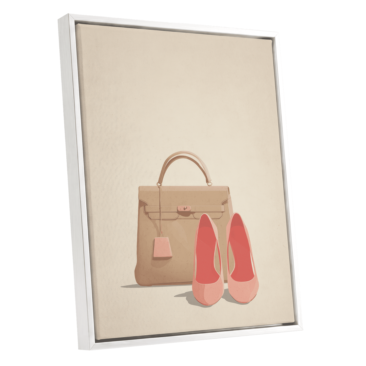Blush & Biscuit, beige, pink, brown minimalist wall art shown as a white framed canvas wall art