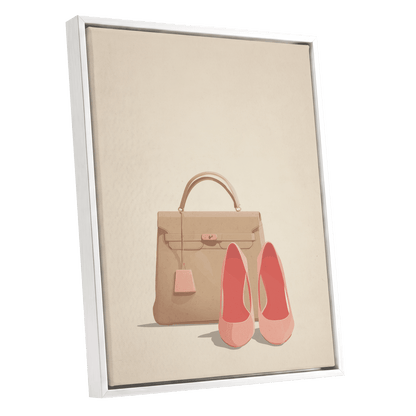Blush & Biscuit, beige, pink, brown minimalist wall art shown as a white framed canvas wall art