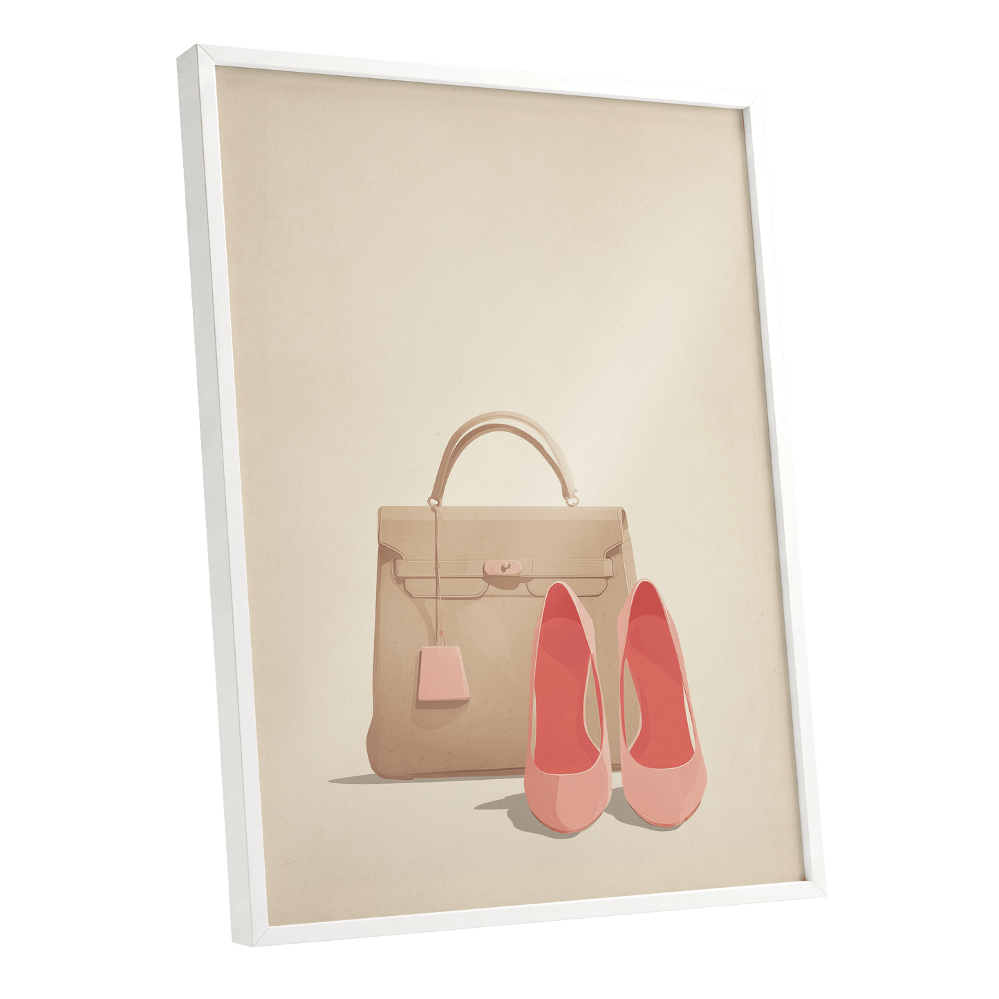 Blush & Biscuit, beige, pink, brown minimalist wall art shown as a white framed poster wall art print