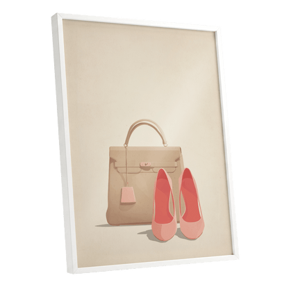 Blush & Biscuit, beige, pink, brown minimalist wall art shown as a white framed poster wall art print