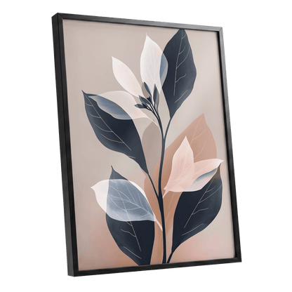 Blush and Midnight Leaves, black, beige, pink nature wall art shown as a black framed poster wall art print