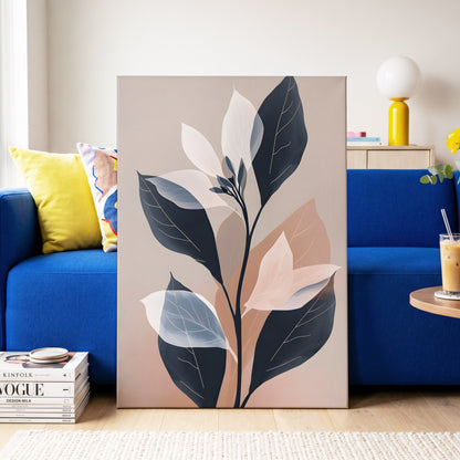 Blush and Midnight Leaves, black, beige, pink nature wall art on canvas displayed in a styled interior, gallery view 2
