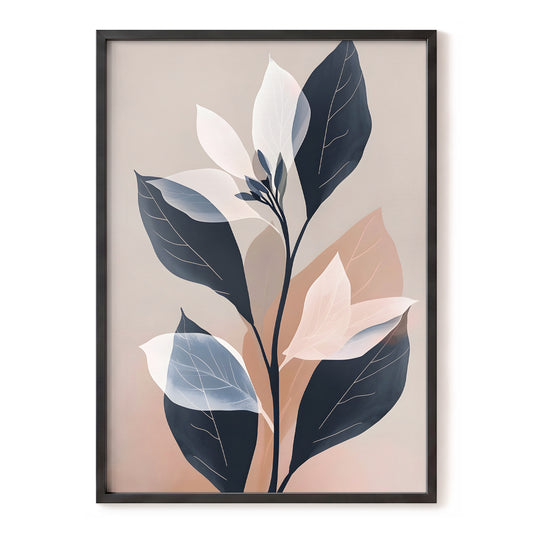 Blush and Midnight Leaves, black, beige, pink nature wall art, front artwork view