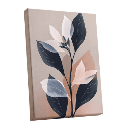 Blush and Midnight Leaves, black, beige, pink nature wall art shown as a stretched canvas wall art