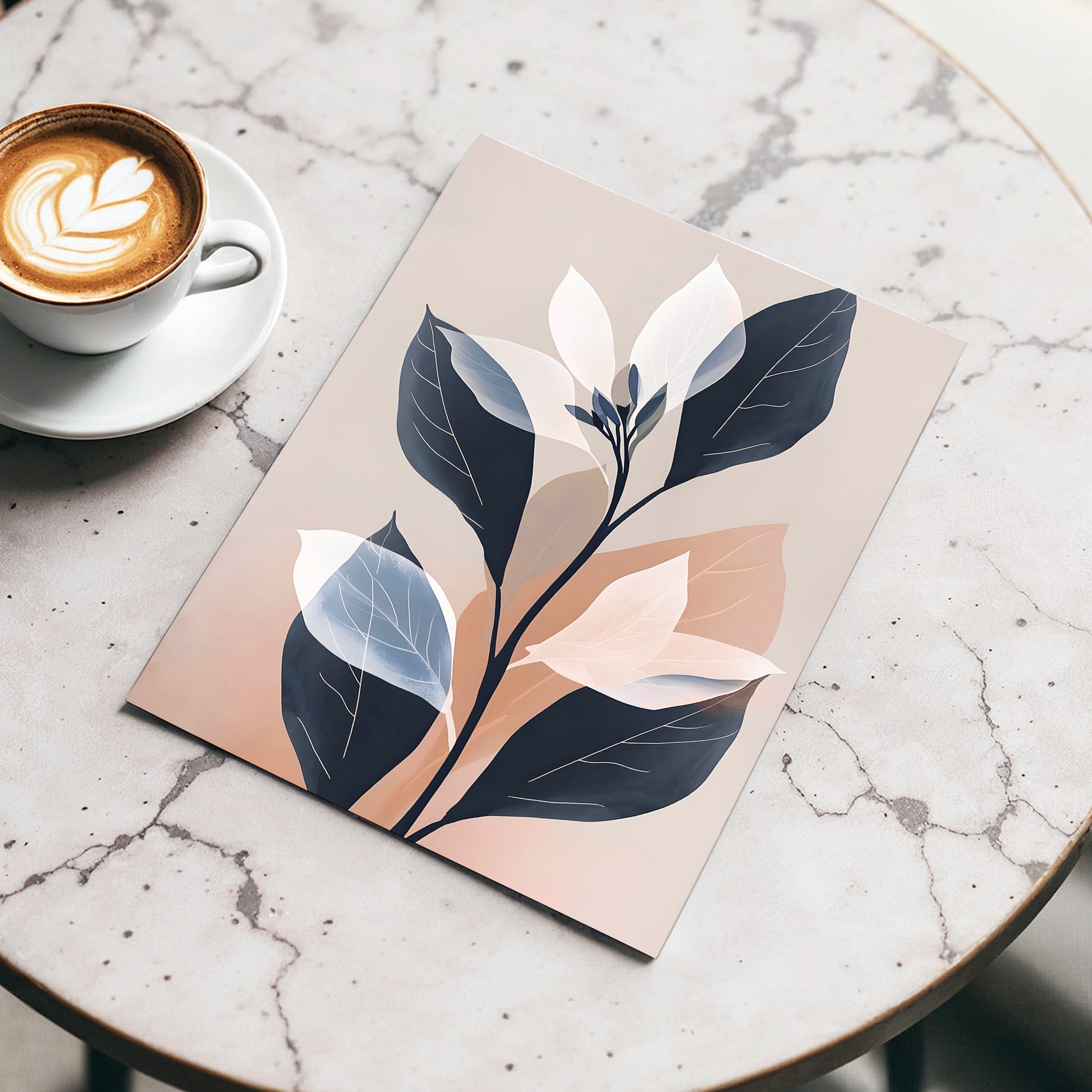 Blush and Midnight Leaves, black, beige, pink nature wall art displayed in a styled interior, gallery view 3