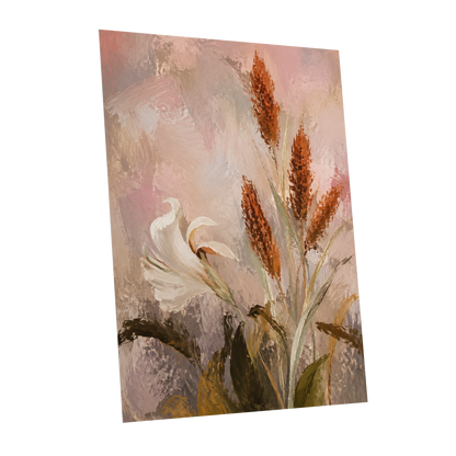 Blush and Russet Lily, pink, beige, white floral wall art shown as a unframed poster wall art print