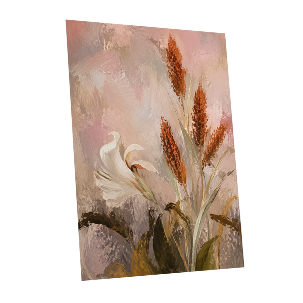 Blush and Russet Lily, pink, beige, white floral wall art shown as a unframed poster wall art print