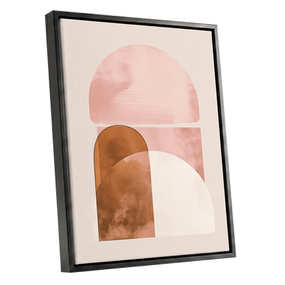 Blush Arc Assembly, pink, brown, beige minimalist wall art shown as a black framed canvas wall art