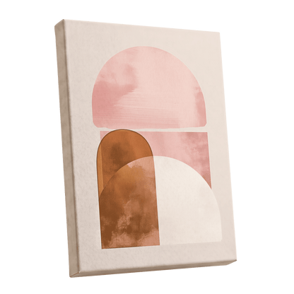 Blush Arc Assembly, pink, brown, beige minimalist wall art shown as a stretched canvas wall art