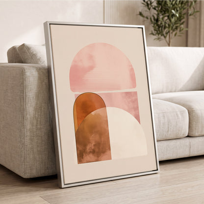 Blush Arc Assembly, pink, brown, beige minimalist wall art displayed in a styled interior, gallery view 2