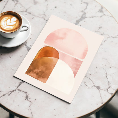 Blush Arc Assembly, pink, brown, beige minimalist wall art displayed in a styled interior, gallery view 3
