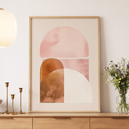 Blush Arc Assembly, pink, brown, beige minimalist wall art displayed in a styled interior, gallery view 5