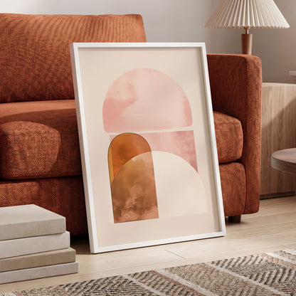 Blush Arc Assembly, pink, brown, beige minimalist wall art displayed in a styled interior, gallery view 6