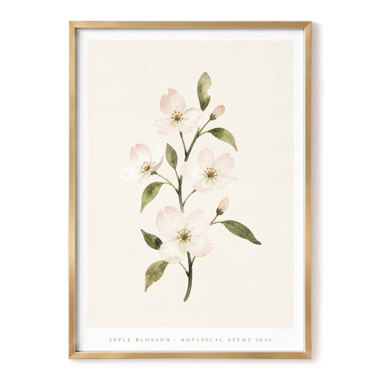 Blush Blossom Study, pink, green, beige floral wall art, front artwork view
