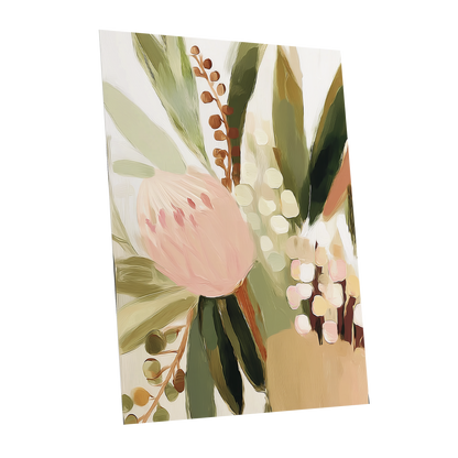 Blush Botanical Reverie, green, beige, pink floral wall art shown as a unframed poster wall art print