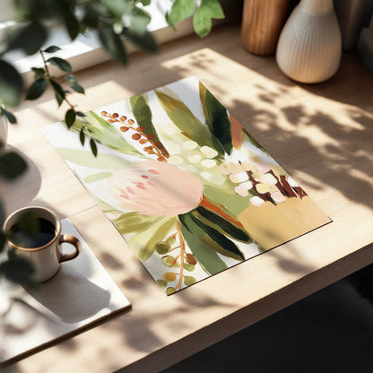 Blush Botanical Reverie, green, beige, pink floral wall art displayed in a styled interior, gallery view 5