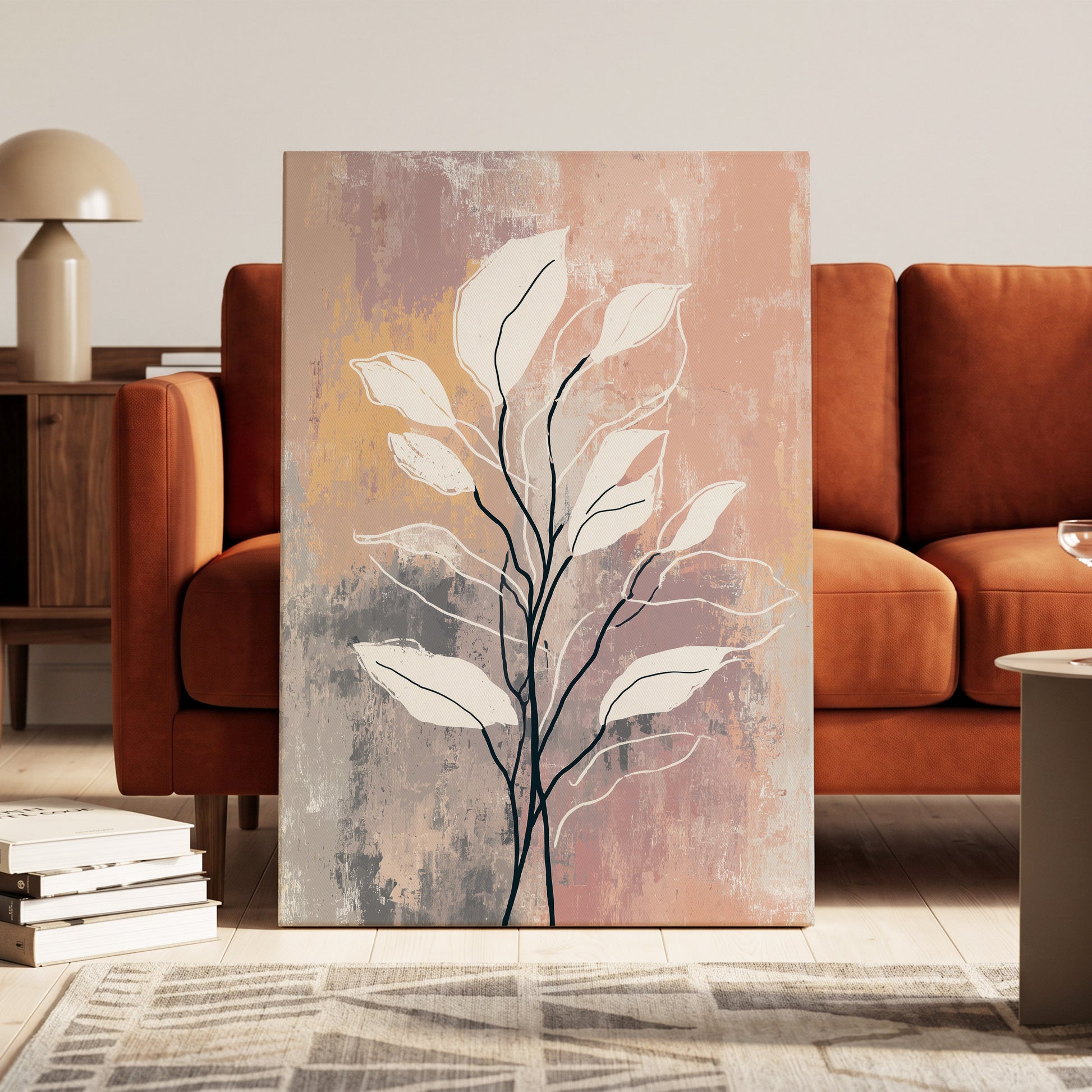 Blush Branch Silhouette – canvas wall art in a styled interior, gallery view 1